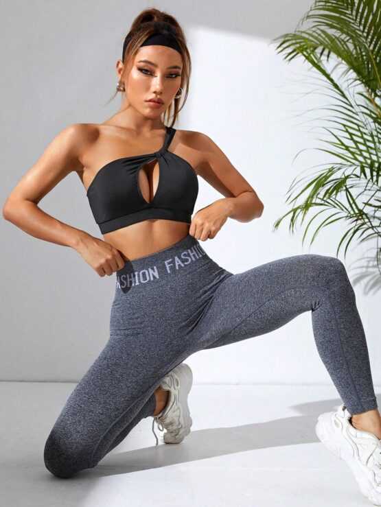 One Shoulder Cut Out Crossed Front Sports Bra - Image 3