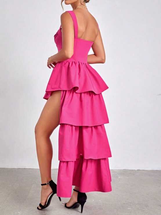 Ruched Bust High Low Layer Hem Cami Dress - Image 5
