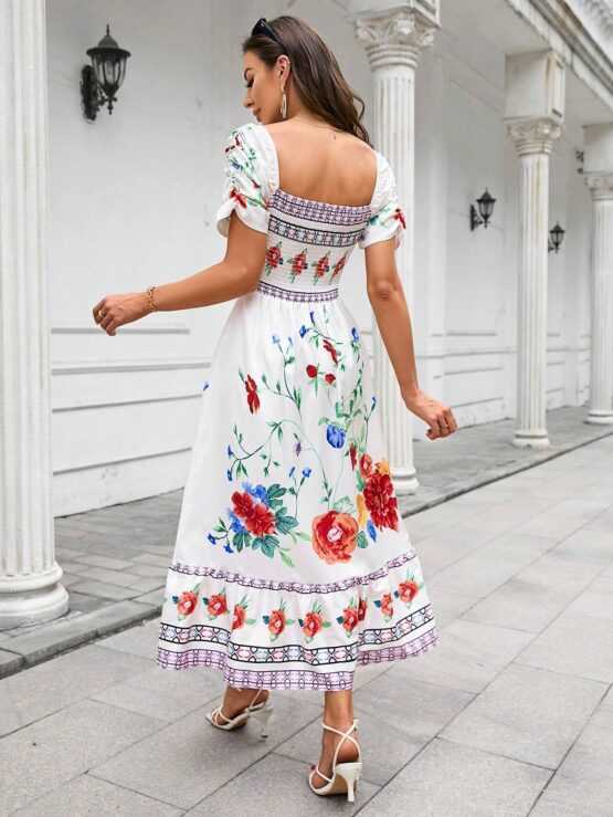 VCAY Floral Ruffle Print Off Shoulder Dress - Image 3