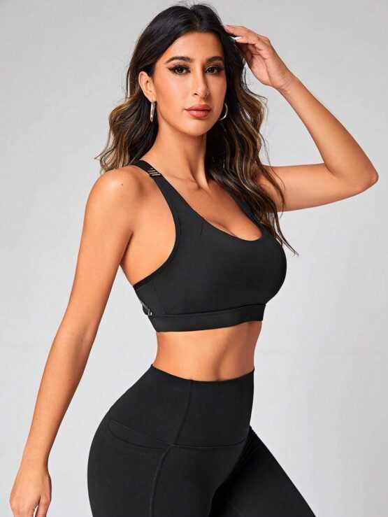Geometric Tape Criss Cross Backless Sports Bra - Image 2