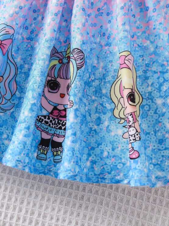 Young Girl Cartoon Letter Graphic Tape Waistband Detail Skirt - Image 2