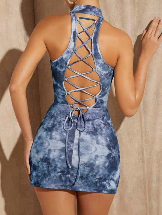 BAE Tie Dye Cut Out Front Lace Up Backless Bodycon Dress - Image 5