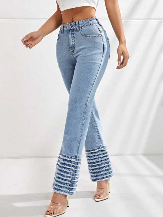 ICON Button Pocket Raw Hem Zipper Flare Leg Jeans - Image 2