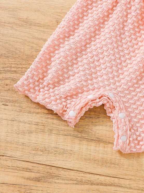 Baby Girls' Soft Skin Friendly Pink Polka Dot Fabric Flutter Sleeve Jumpsuit With Ruffle Hem - Image 2