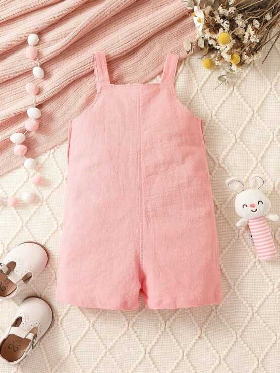 Baby Girl Rabbit Embroidery Flap Pocket Overall Romper - Image 2