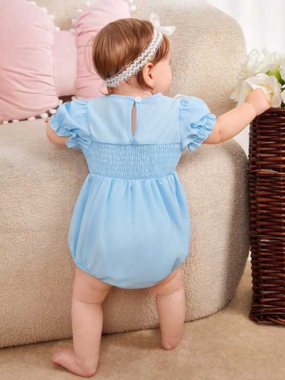 Baby Ruffle Trim Puff Shirred Sleeve Bodysuit - Image 2