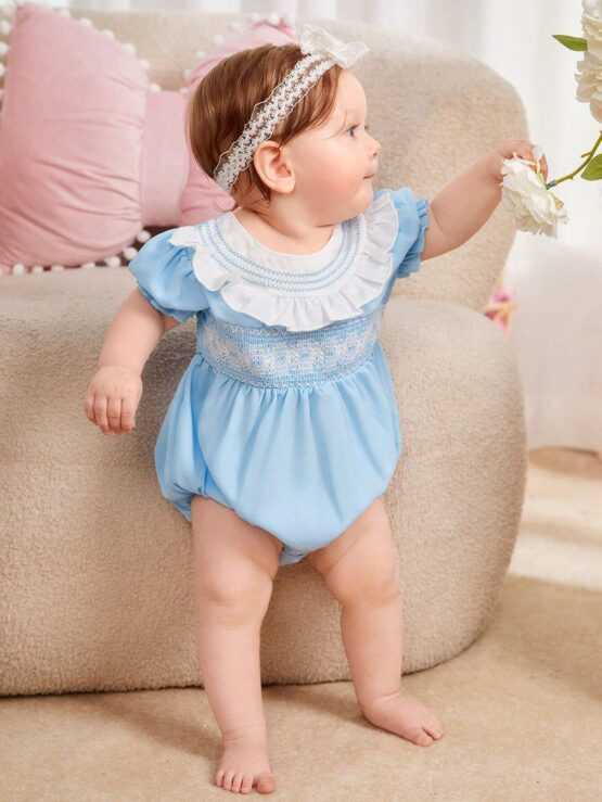 Baby Ruffle Trim Puff Shirred Sleeve Bodysuit - Image 3