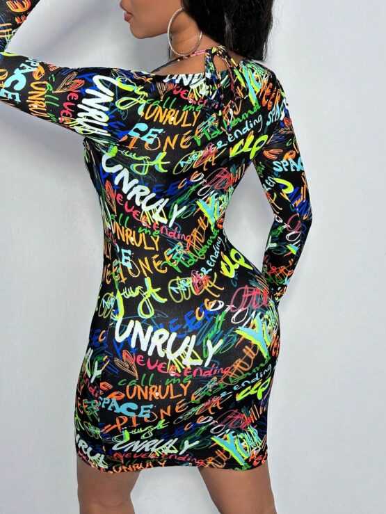 Slayr Letter Graphic Halter Neck Bodycon Dress - Image 2