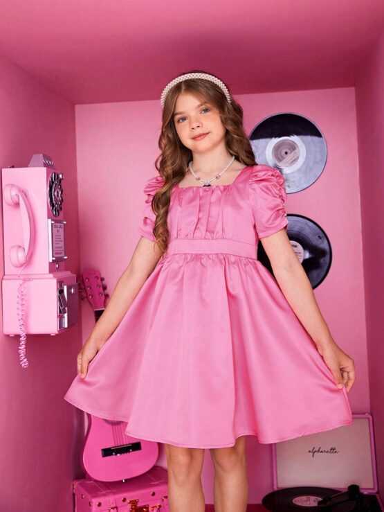 Tween Girl Puff Ruched Bust Sleeve Dress - Image 2