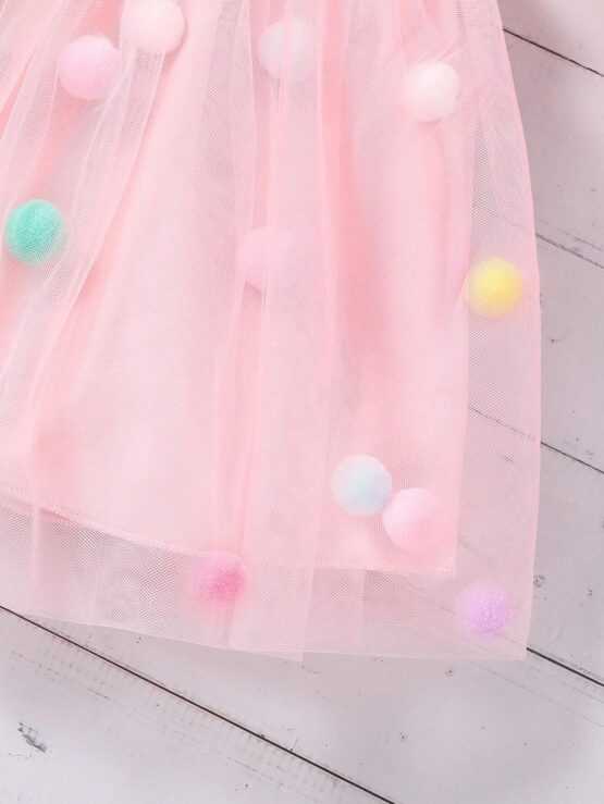 Young Girl Pom Pom Mesh Overlay Detail Skirt - Image 2