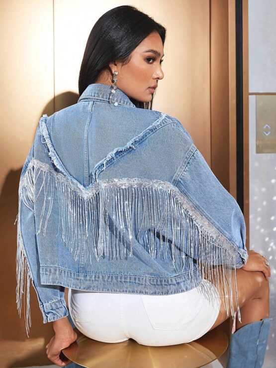 BAE Fringe Trim Drop Shoulder Denim Jacket - Image 2