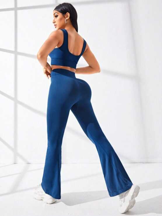 Plain Seamless Sexy Leggings Solid Sports Set - Image 2