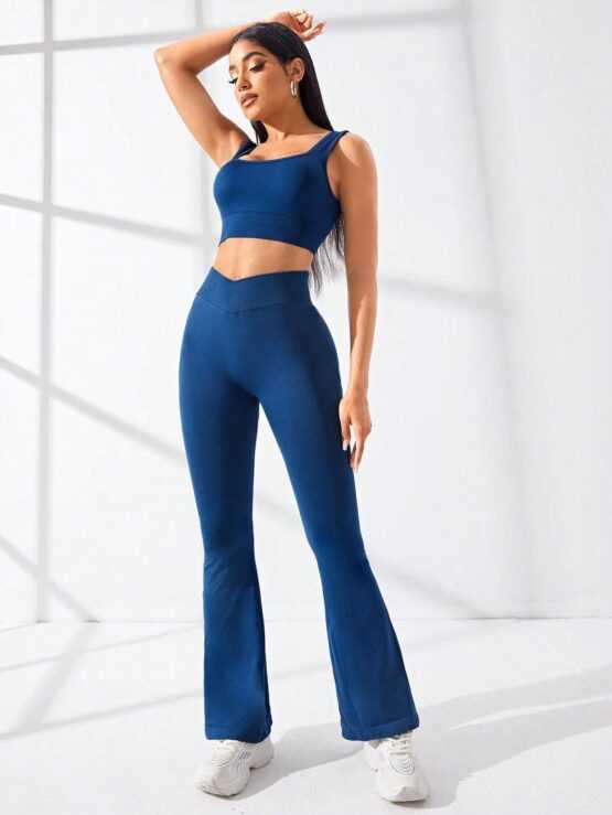 Plain Seamless Sexy Leggings Solid Sports Set - Image 3
