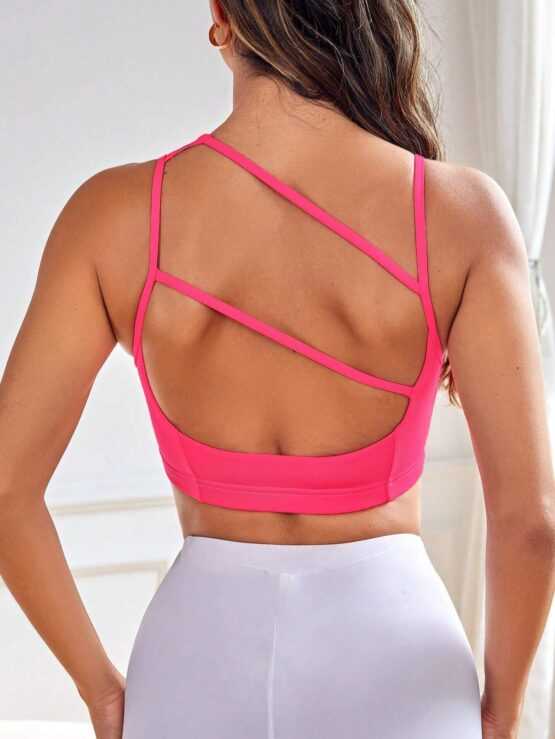 Cut Out Asymmetrical Neck Backless Sports Bra - Image 3