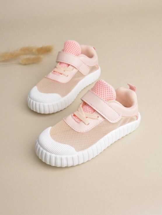 Girls' Pink Mesh Fashionable Cute Hook And Loop Closure Comfortable Breathable Running Shoes - Image 2