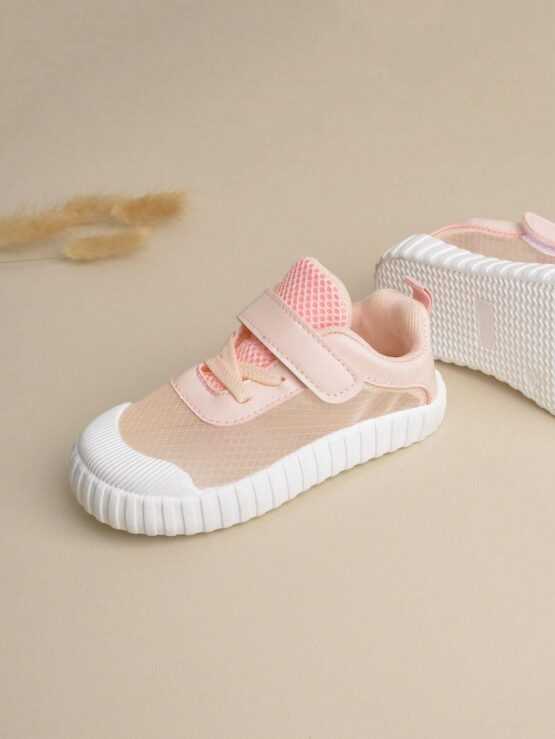 Girls' Pink Mesh Fashionable Cute Hook And Loop Closure Comfortable Breathable Running Shoes - Image 3