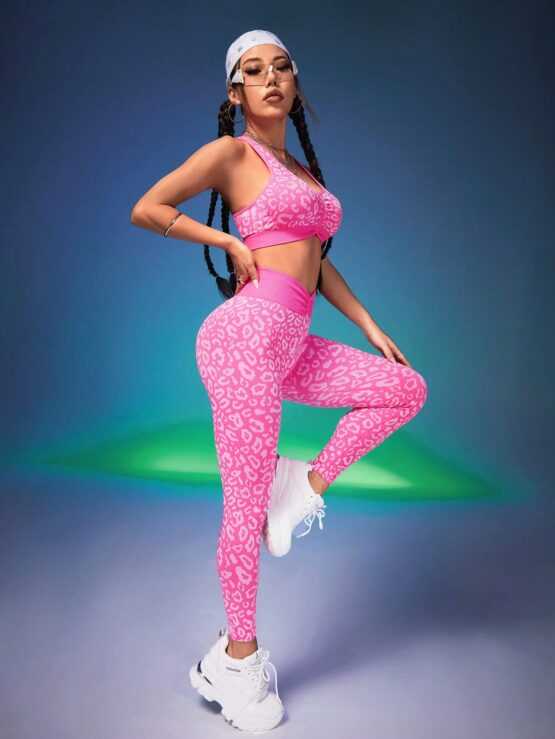 Leopard Print Wide Waistband Sports Set - Image 4