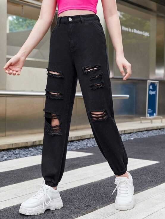 Teen Girl Tapered Carrot Jogger Ripped Jeans