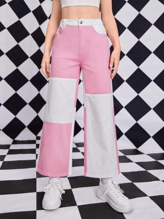 Teen Girl Two Tone Cropped Slant Pocket Jeans