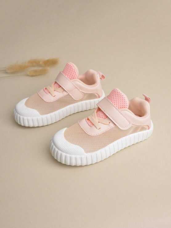 Girls' Pink Mesh Fashionable Cute Hook And Loop Closure Comfortable Breathable Running Shoes