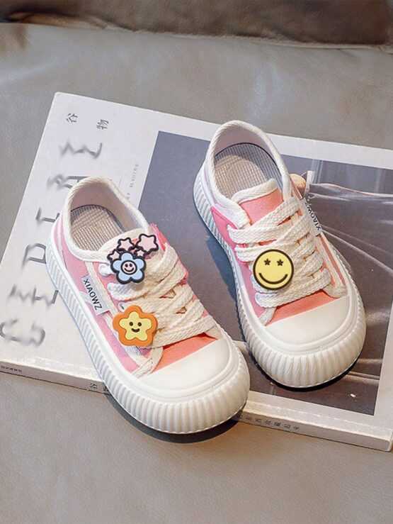 Girls' Low Cut Slip-on Cartoon Cute Canvas Front Sneakers