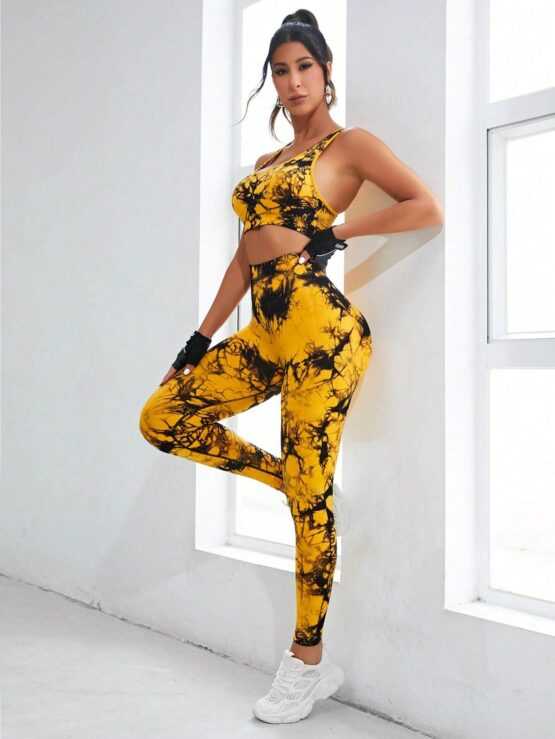 Tie Dye Print Wide Waistband Sports Set