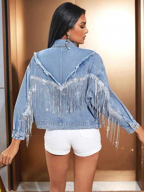 BAE Fringe Trim Drop Shoulder Denim Jacket