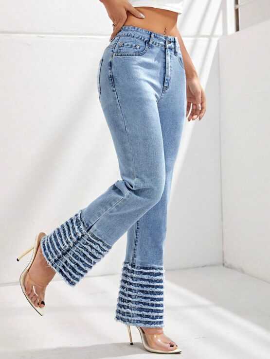 ICON Button Pocket Raw Hem Zipper Flare Leg Jeans