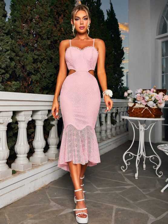 Glamaker Cut Out Mermaid Hem Lace Cami Dress