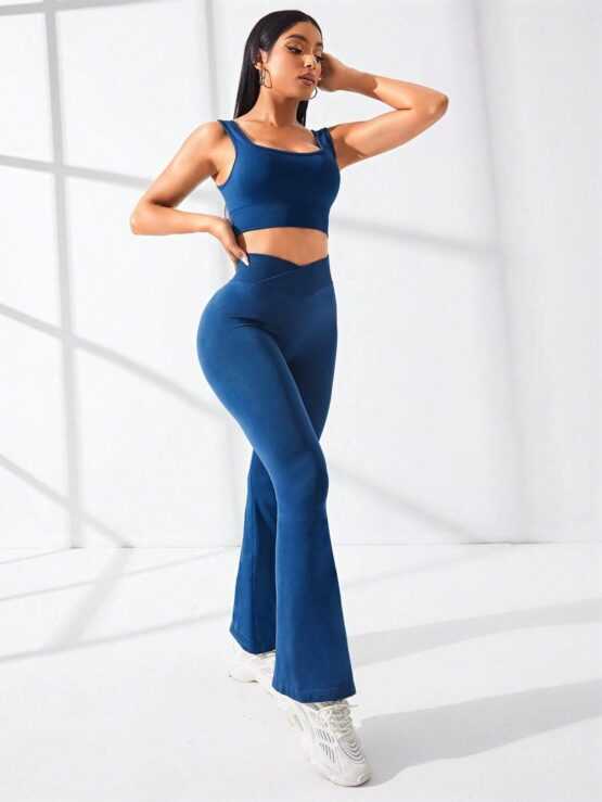 Plain Seamless Sexy Leggings Solid Sports Set