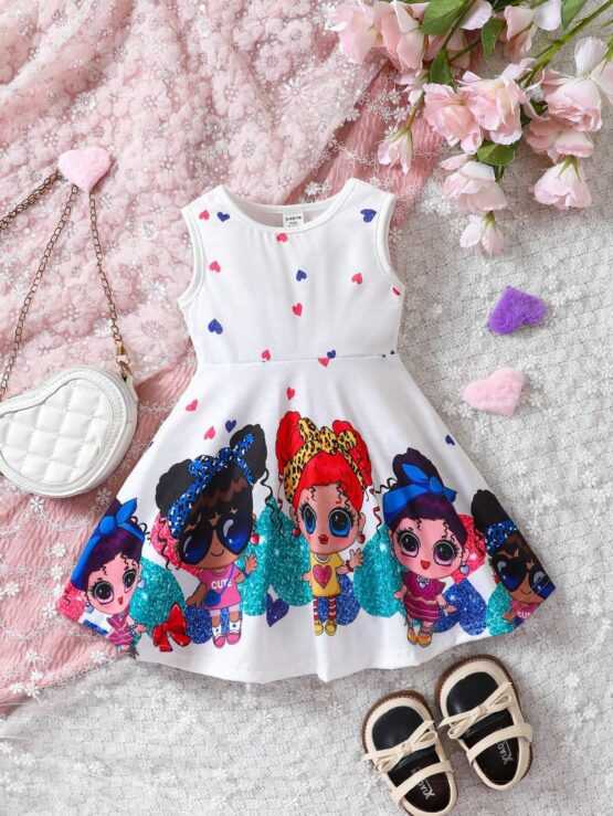 Baby Figure A Line Flared Graphic Trim Dress