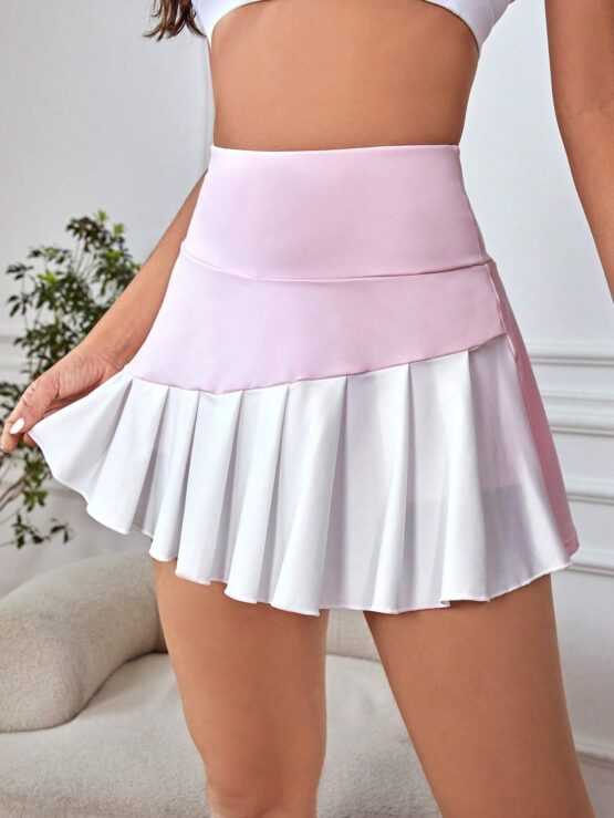 Two Tone Pocket Pleated Hem Sports Skort