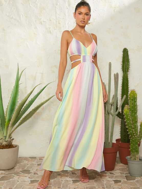 Ombre Cut Out Shirred Waist Cami Dress