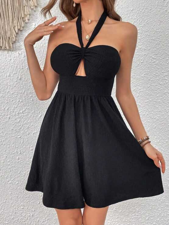 VCAY Cut Out Tie Backless Halter Neck Dress