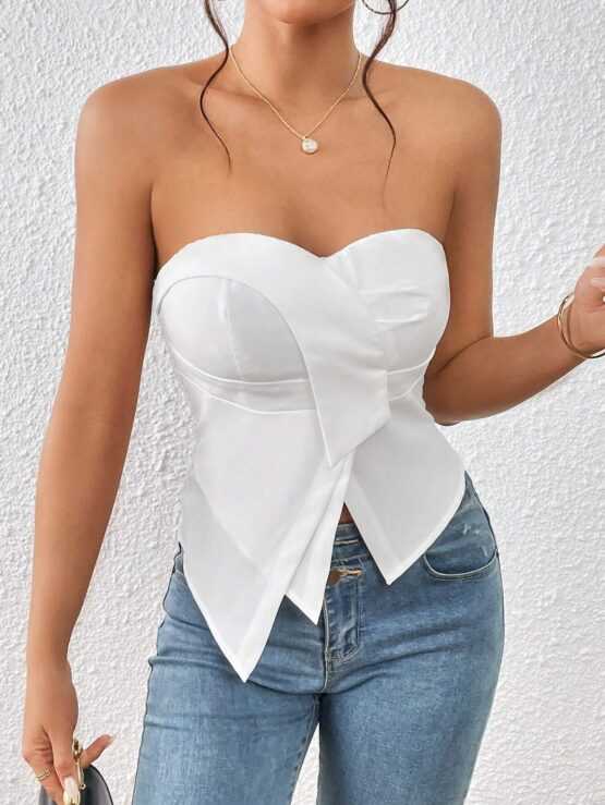 Solid Asymmetrical Slim Fit Hem Tube Cami Top