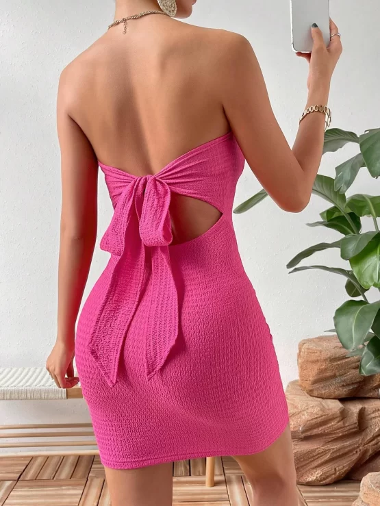 Tie Backless Cut Out Sexy Tube Bodycon Dress