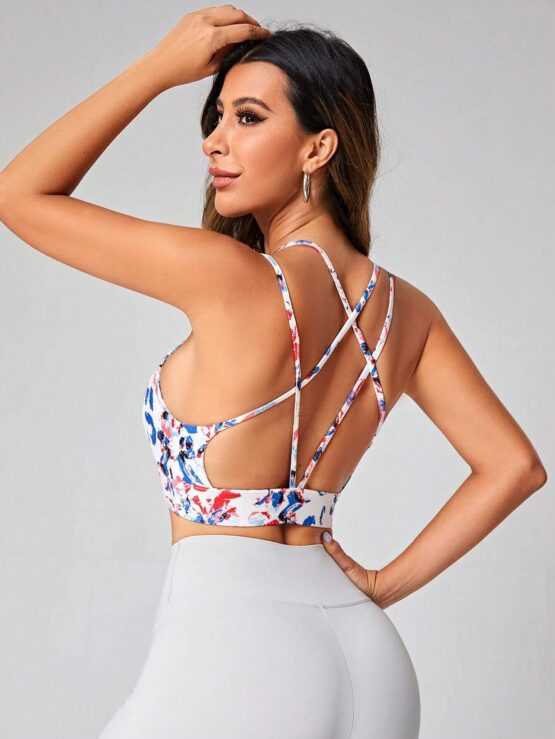 All Over Print Criss Cross Backless Sports Bra