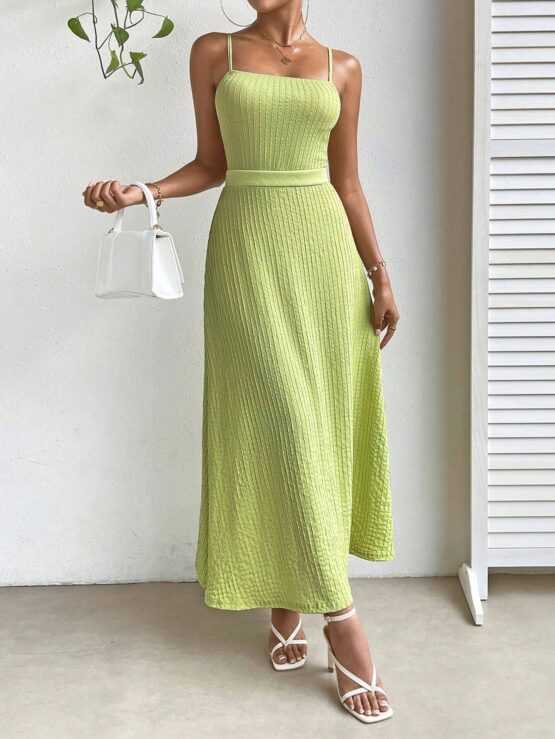 Backless High Waist Flared Solid Cami Dress