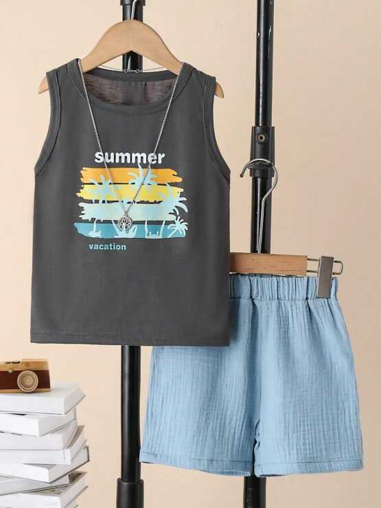 Toddler Boys Letter & Palm Tree Print Tank Top & Shorts