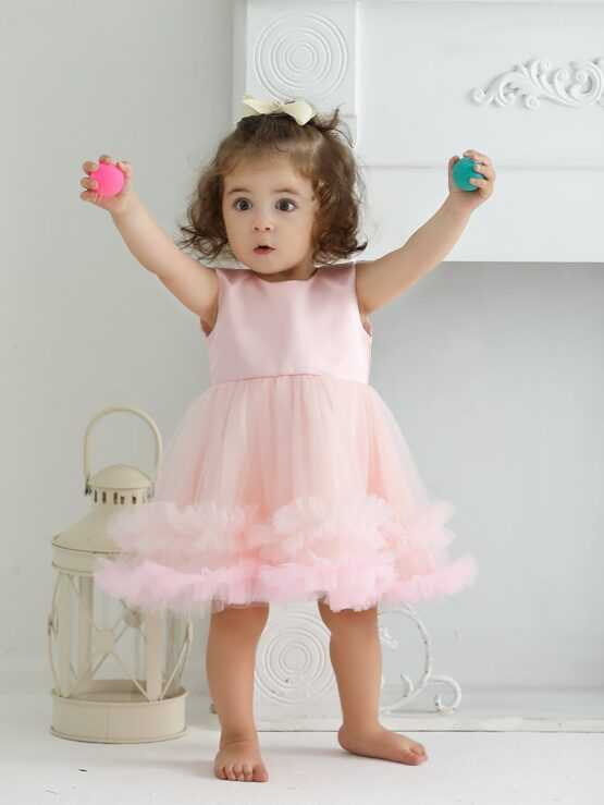 Baby Frill Trim Layered Hem Party Mesh Dress