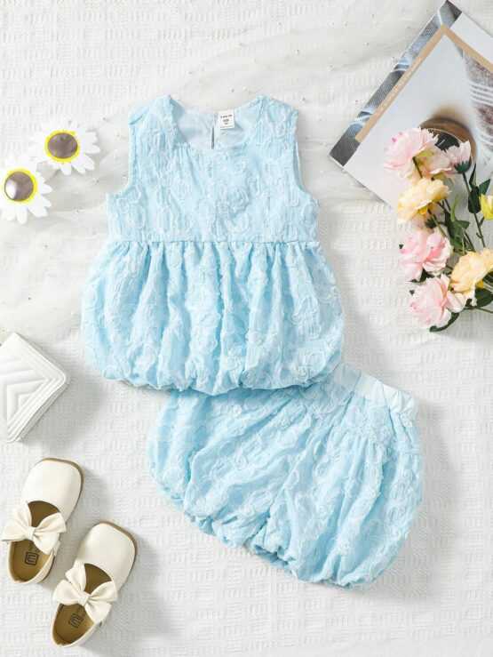Toddler Girls Jacquard Keyhole Back Bubble Hem Tank Top & Shorts