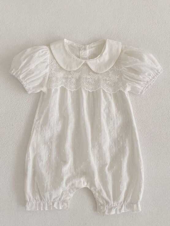 Baby Girl Peter Pan Collar Puff Sleeve Embroidery Cami Romper