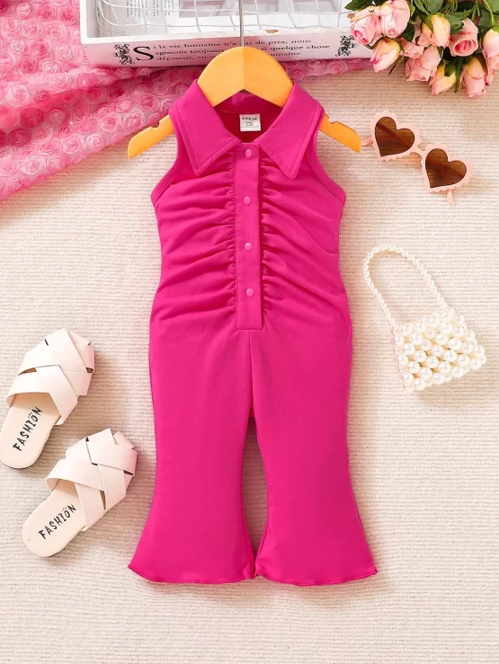 Baby Ruched Button Front Flare Leg Jumpsuit