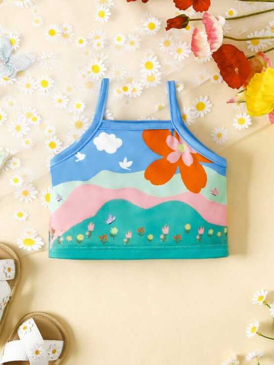 Baby Floral Color Block Tank Print Cami Top