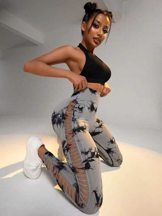 Tie Dye Hollow Out Tummy Control Sports Leggings