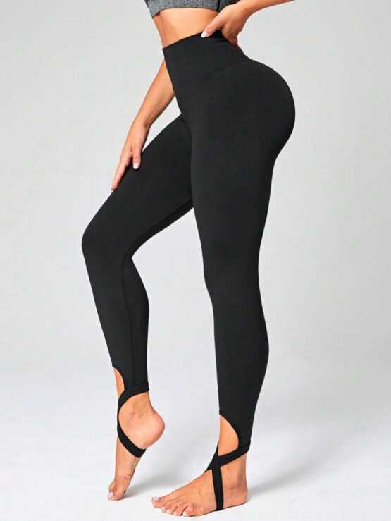 Solid Cut Out Tummy Control Sports Leggings