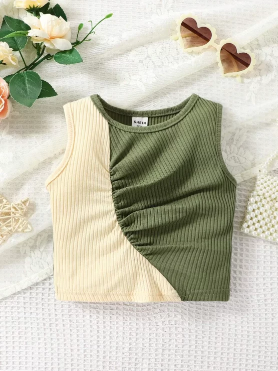 Baby Two Tone Ruched Color Block Tank Front Top