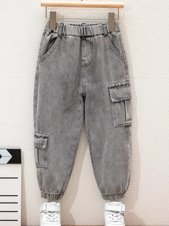 Toddler Boys Flap Tapered Cargo Pocket Jeans