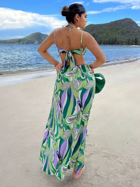 All Over Print Cut Out Tie Backless Cami Dress - Image 3