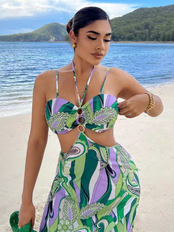 All Over Print Cut Out Tie Backless Cami Dress - Image 2